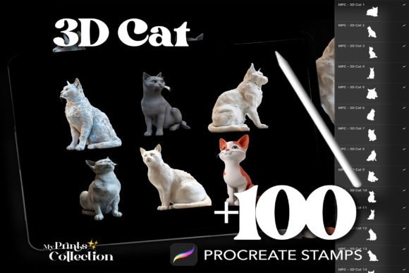 100 Procreate 3D Cat Stamps for Creative Digital Artists