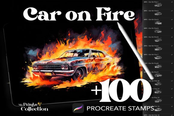 100 Procreate Car on Fire Stamps: A Dynamic Addition to Digital Artistry