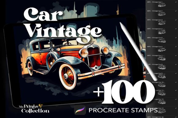 100 Procreate Car Vintage Stamps: A Digital Design Tool for Nostalgic Art