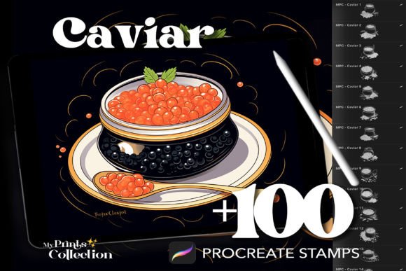100 Procreate Caviar Stamps: Elevating Digital Art with Luxurious Detail