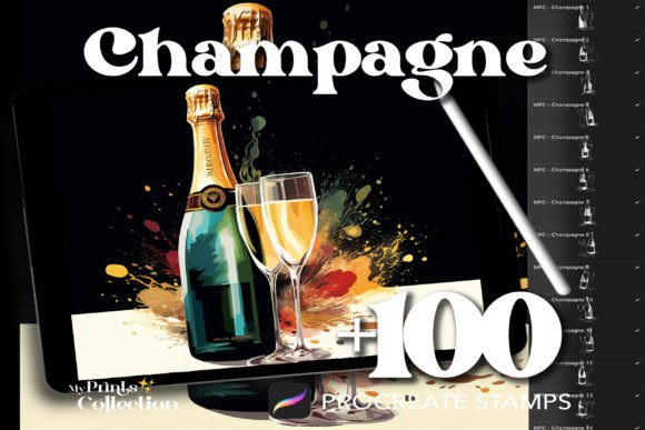 100 Procreate Champagne Stamps: Pop the Cork on Creativity