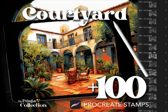 100 Procreate Courtyard Stamps: Enhance Digital Art with Elegant Outdoor Elements