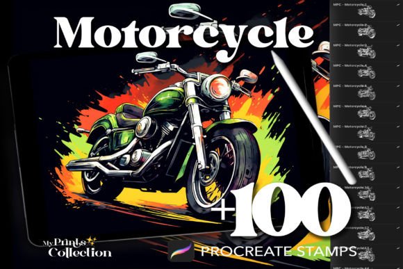 100 Procreate Motorcycle Stamps