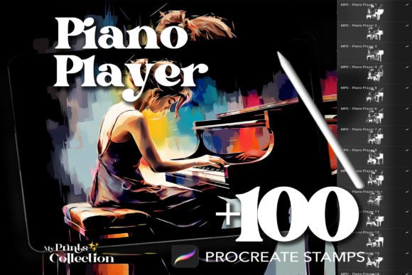 100 Procreate Piano Player Stamps