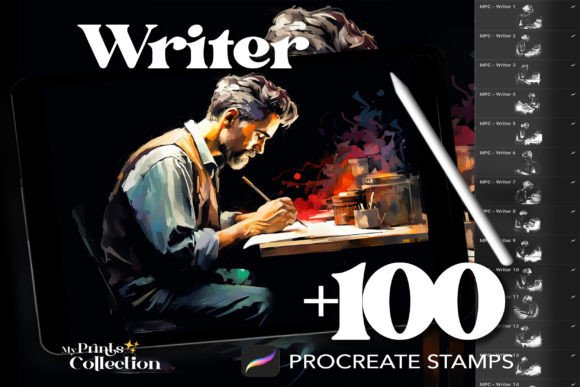 100 Procreate Writer Stamps for Creative Expression