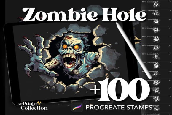 100 Procreate Zombie Hole Stamps for Spooky Digital Art