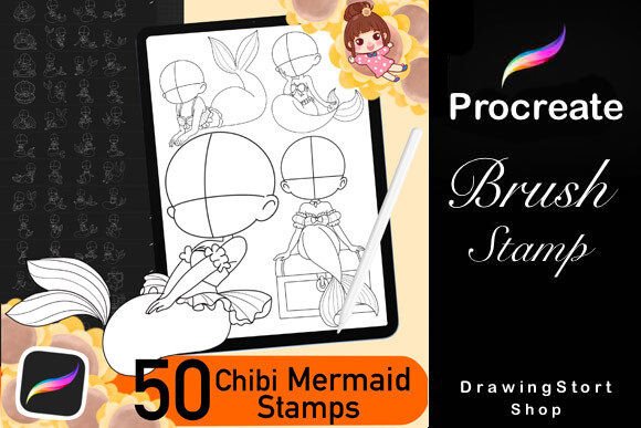 50 Mermaid Chibi Procreate Stamps 2