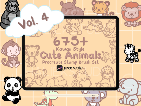 675 Kawaii Animals Procreate Stamps for Creative Designers