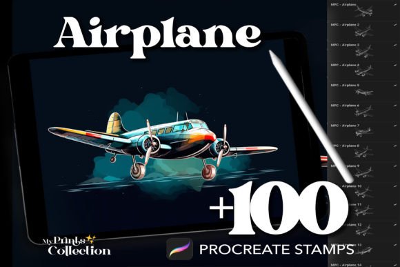 Elevate Your Digital Art with 100 Procreate Airplane Stamps