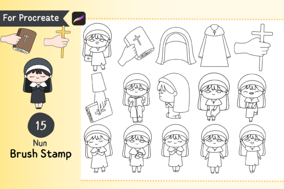 Procreate Brush Stamp Nun: 15 Cute Doodle Brushes for Creative Design